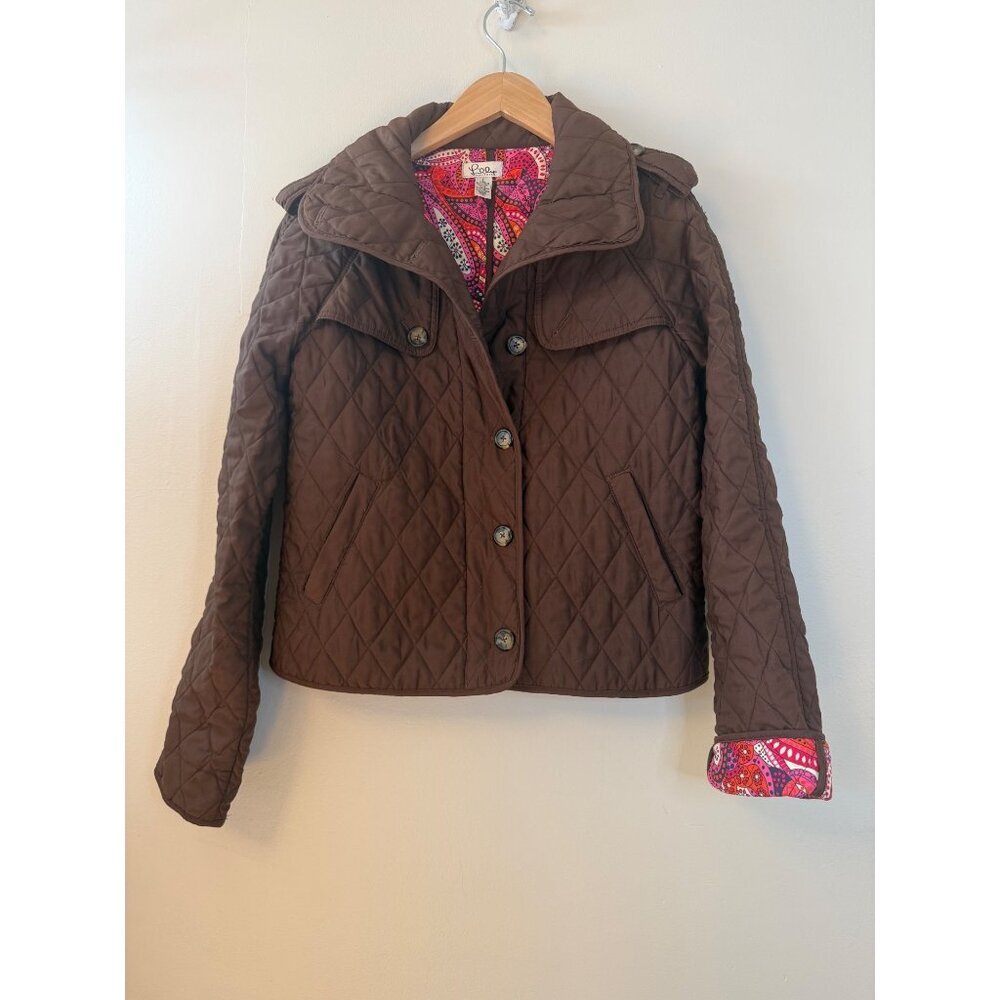Lilly Pulitzer Brown Quilted Barn Chore Jacket Paisley Print Lining Size S